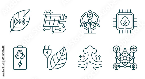 Green Technology and Renewable Energy Minimalist Icon Set.