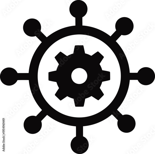 Black gear icon with eight protruding rods and circles