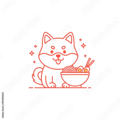 Cute Shiba Inu Dog Enjoying Delicious Ramen Noodles with Chopsticks