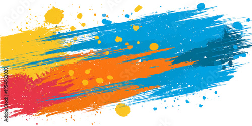 A vibrant burst of watercolor paint splashes across the frame, showcasing a spectrum of lively colors and dynamic energy.