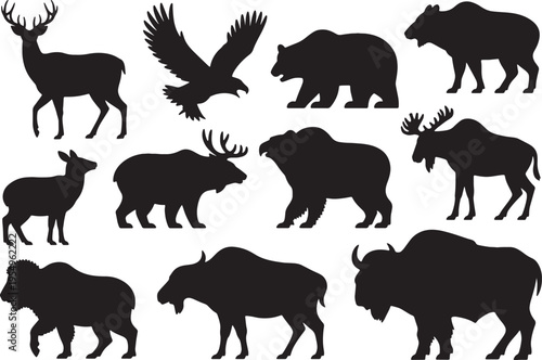 Collection of wildlife animal silhouettes including deer, Bear, Bison, And eagle