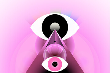 Papier peint photo Art abstrait Œil pyramide mystique fond rose  ©  danjazzia