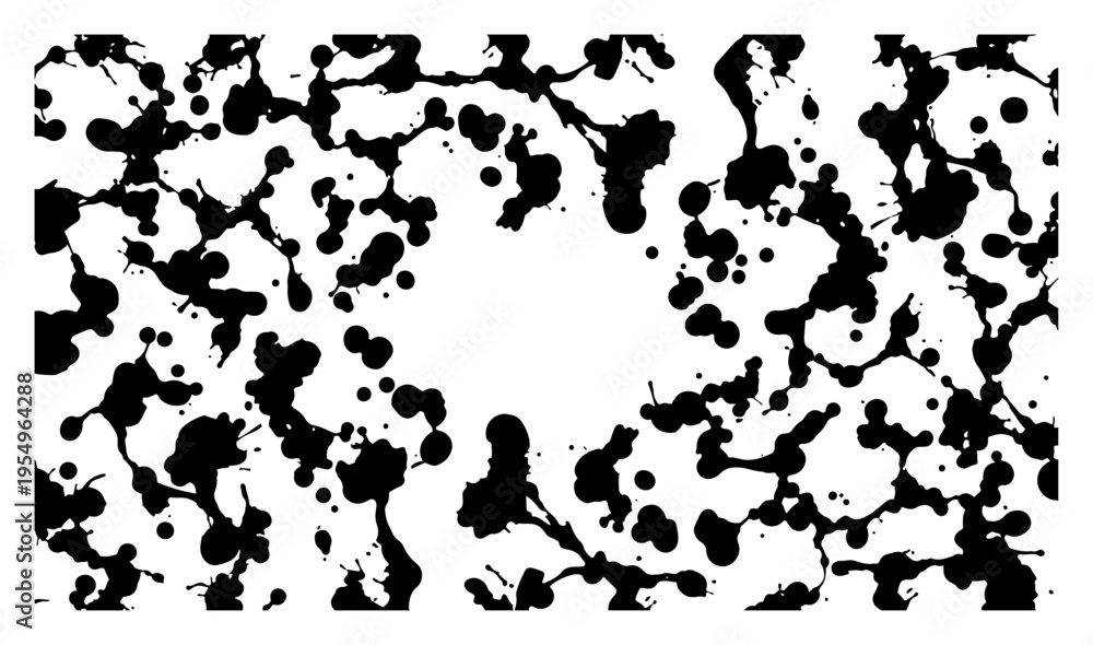 Obraz premium Abstract monochrome background pattern featuring messy black ink splats and liquid drops
