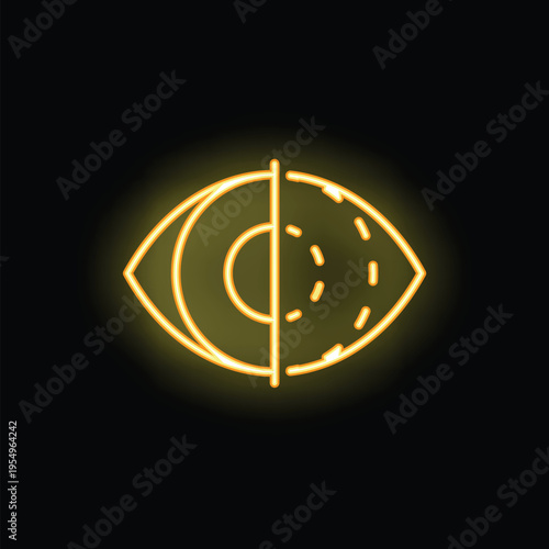 Neon icon showing an eye divided in half, representing the concept of partial blindness