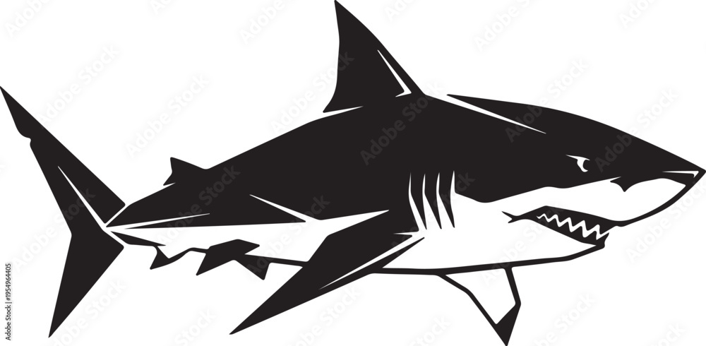 Fototapeta premium Black shark icon vector isolated PNG with Transparent Background