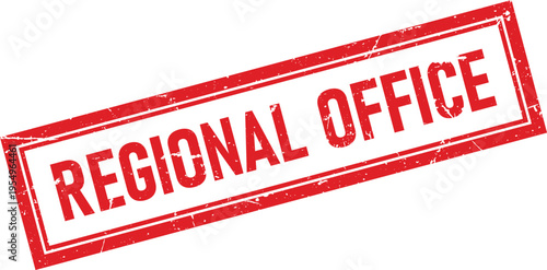 Red Distressed Ink Stamp Impression of Regional Office on Isolated White Background