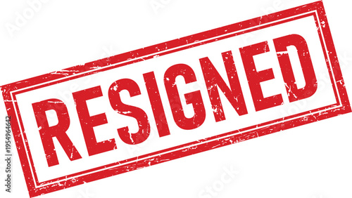 Red Resigned Text Distressed Ink Rubber Stamp Effect on White Background