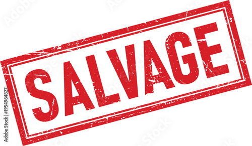 Distressed SALVAGE Text in Red Ink, Rectangular Rubber Stamp Impression on White