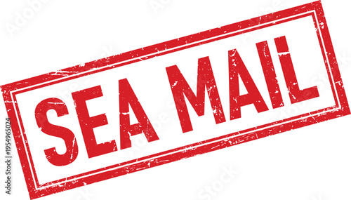Sea Mail Red Distressed Rubber Stamp Impression on a Transparent Background