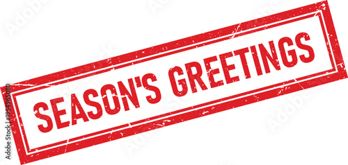 Season's Greetings Text Red Distressed Rubber Stamp Impression on Isolated Background