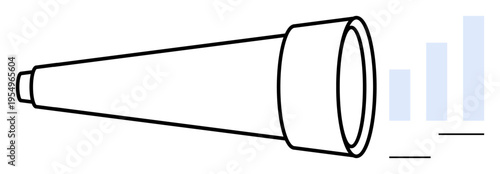 Telescope as a symbol for business strategy. Telescope used to envision future progress and goals. Telescope portraying vision and long-term planning for data analysis, business trends, goal setting