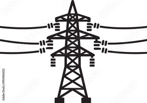 High Voltage Electric Power Transmission Tower Silhouette Icon
