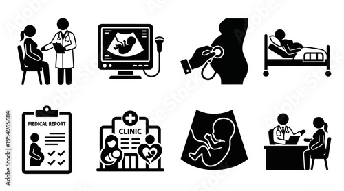 Prenatal Care Vector Icons – Ultrasound, Hospital, Consultation & Maternal Health