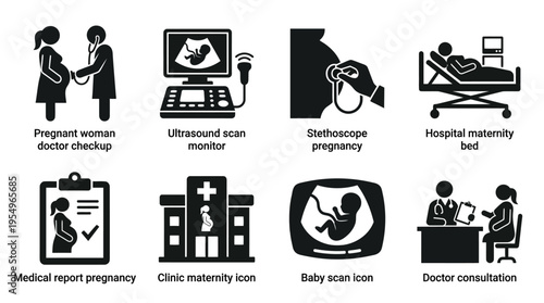 Prenatal Care Vector Icons – Ultrasound, Hospital, Consultation & Maternal Health