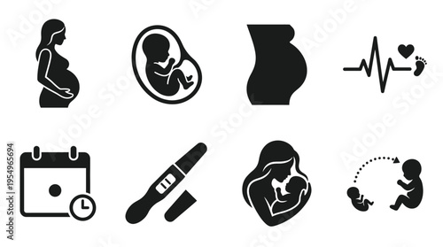 Pregnancy & Childbirth Vector Icons – Mother, Baby, Test & Cycle Tracking