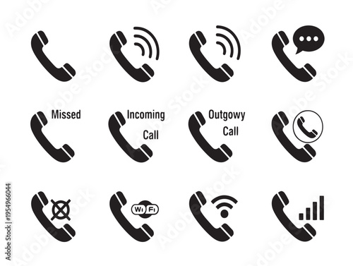 Collection of telephone icons in various communication states