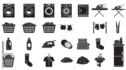 household appliances and laundry items flat design vector illustration