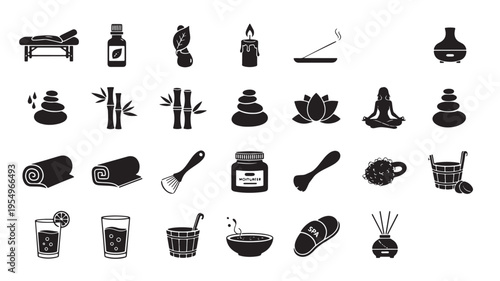 Iconic symbols representing various spa and relaxation therapies