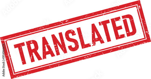 Red Distressed Rubber Stamp Impression with the Word TRANSLATED on White
