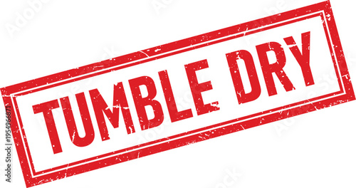 Red Rectangular Rubber Stamp with Tumble Dry Text Distressed Effect Isolated