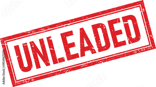 Red Distressed Rubber Stamp of Word Unleaded In a Rectangle Frame