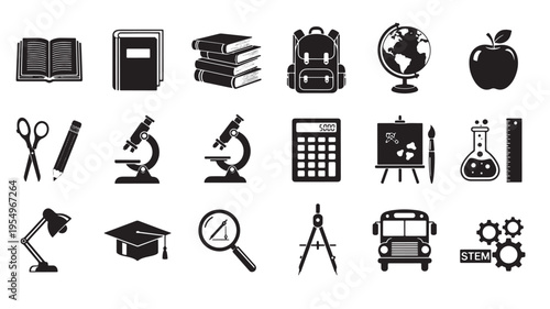 Diverse icons representing various educational and academic tools and symbols