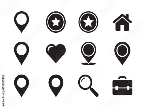 A set of black icons for location and navigation