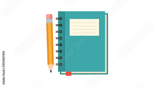 Teal spiral notebook with a pencil for writing and note taking purposes