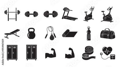 collection of fitness and travel icons flat design vector illustration