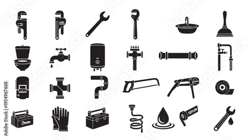 Comprehensive collection of plumbing and maintenance tools and fixtures