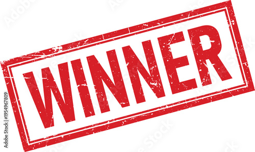 Rectangular Distressed Rubber Stamp with Winner Text in Red Ink Isolated