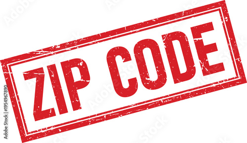 Rectangular Red ZIP CODE Text Rubber Stamp with Distressed Grunge Texture Impression