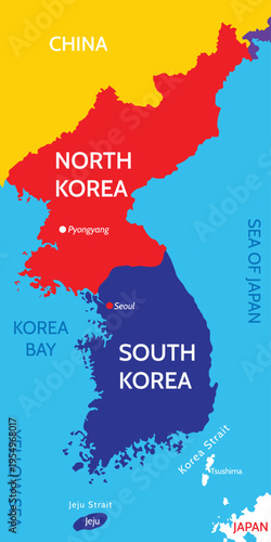 Background of administrative map of South Korea and North Korea. Korea Bay. Territorial conflict