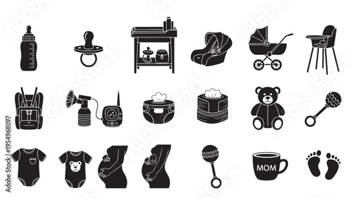 collection of baby and parenting items flat design vector illustration