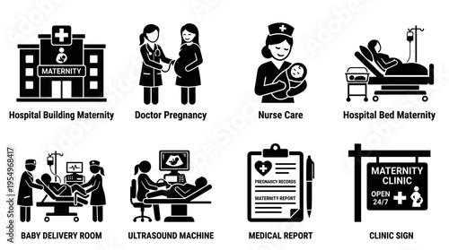 Maternity & Childbirth Vector Icons – Hospital, Ultrasound, Clinic & Care