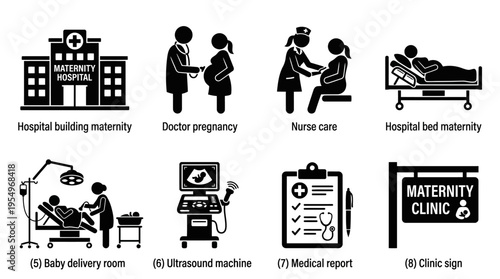 Maternity & Childbirth Vector Icons – Hospital, Ultrasound, Clinic & Care