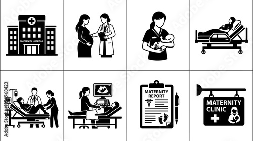 Maternity & Childbirth Vector Icons – Hospital, Ultrasound, Clinic & Care