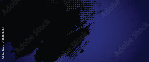 Abstract Dark Blue and Black Grunge Background with Artistic Paint Brush Strokes and Halftone Dot Texture, Distressed Urban Street Style Backdrop for Gaming and Sports Design