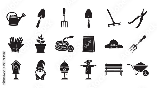 gardening and home maintenance tools flat design vector illustration