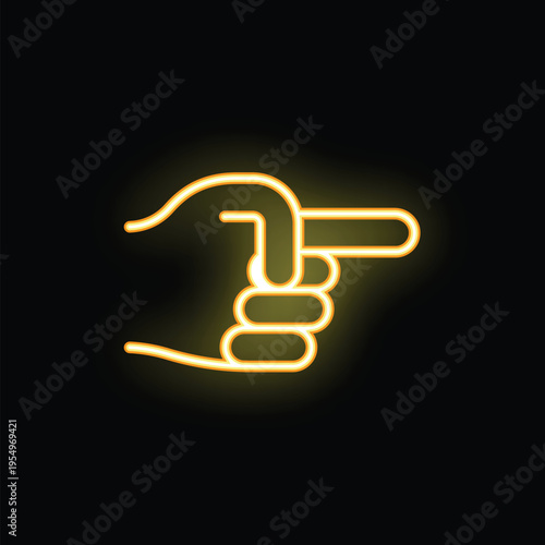 Neon yellow line art of a hand with index finger pointing right on black background