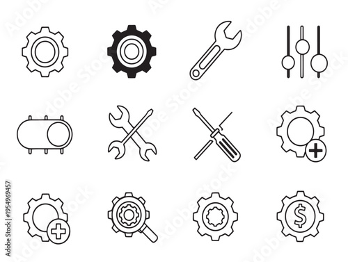A set of various tools and gears icons
