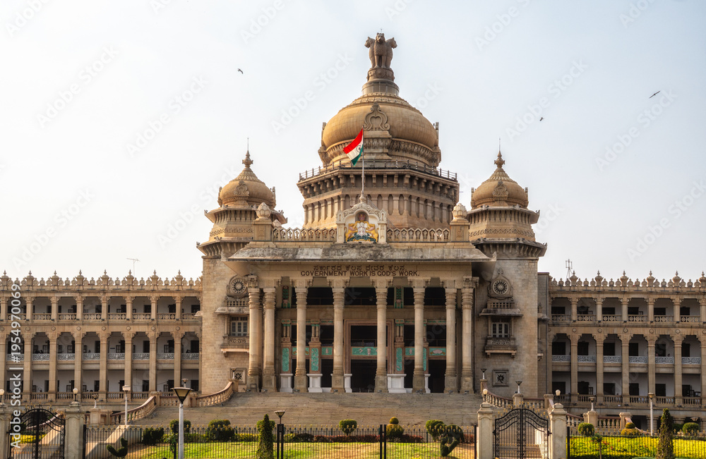 Fototapeta premium The Vidhana Soudha in Bangalore, tourist attraction of India. The seat of the state legislature of Karnataka