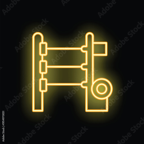 Neon yellow glowing outline icon of swedish wall bars isolated on a black background