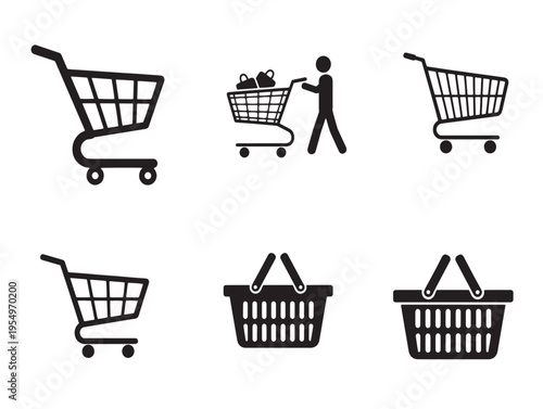 Shopping carts and baskets for retail and online shopping