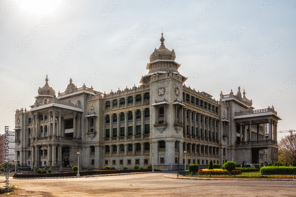 Fototapeta premium The Vidhana Soudha in Bangalore, tourist attraction of India. The seat of the state legislature of Karnataka