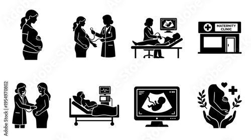 Maternity Prenatal Care Vector Icons Collection
