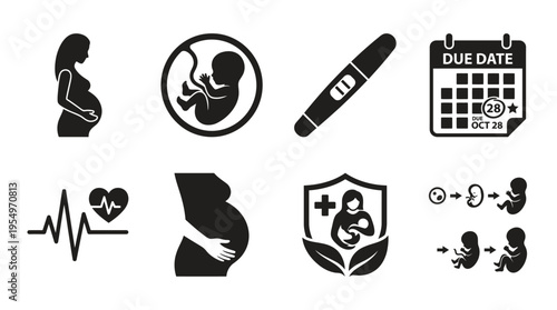 Pregnancy Stages Prenatal Vector Icons Collection