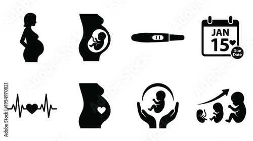 Pregnancy Stages Prenatal Vector Icons Collection