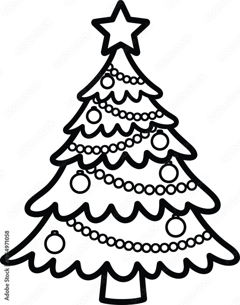 Fototapeta premium Black and white christmas tree coloring page