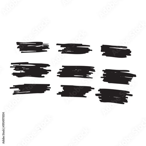 Grunge paint brush and splash set with colorful ribbon and vintage design elements